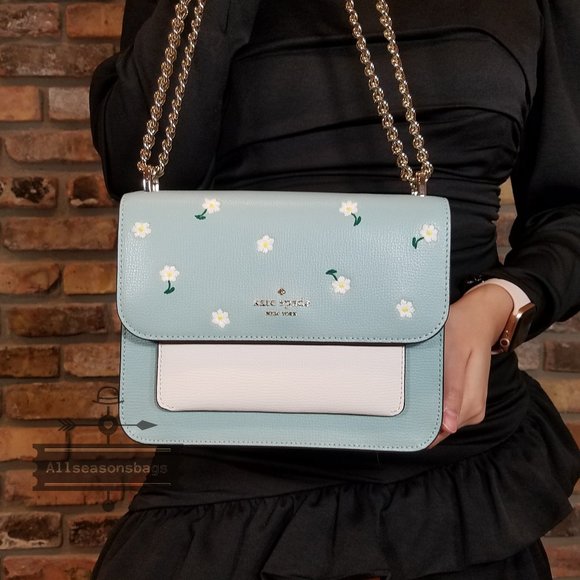 Kate Spade Remi Embroidered Flap Chain Crossbody Aphrodite Green Spring Daisy - Picture 2 of 6